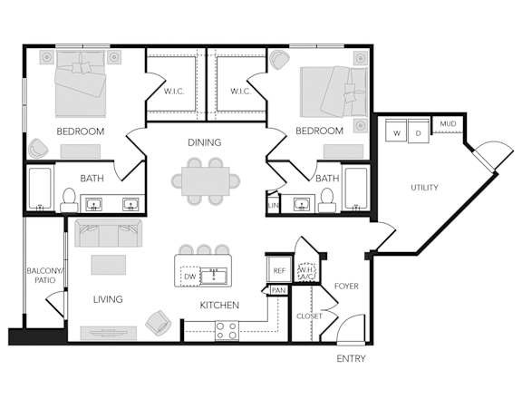 2BR 2BA (1325 SF)