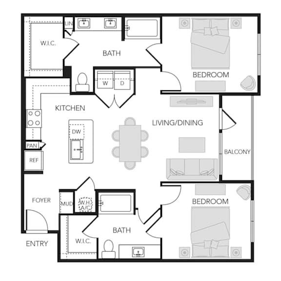 2BR 2BA (B2 - 1102 SF)