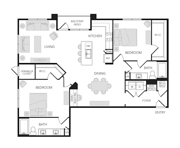 2BR 2BA (1420 SF)