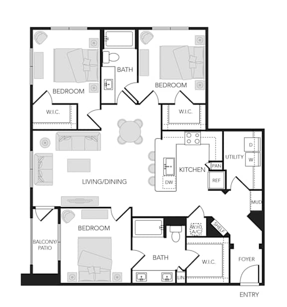 3BR 2BA (1388 SF)