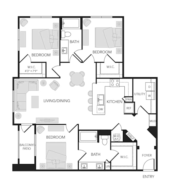 3BR 2BA (1408 SF)