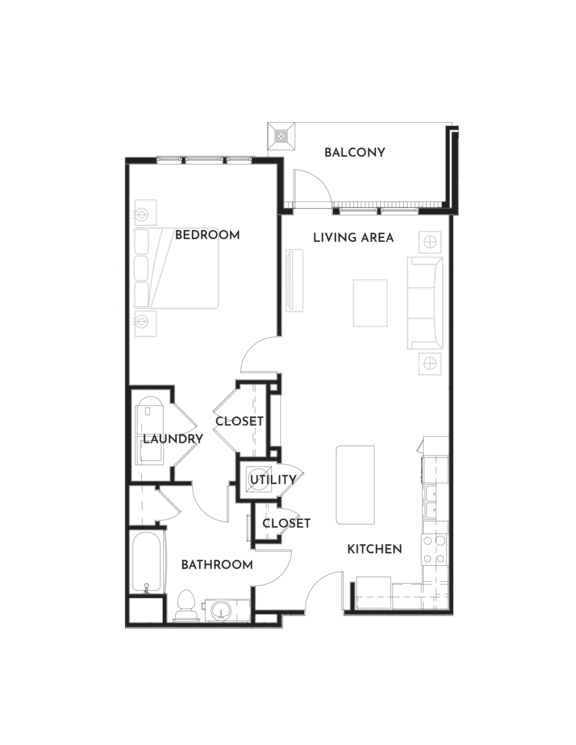 1BR 1BA (863 SF) Floor Plan at The Villas at Germantown, Tennessee, 38125