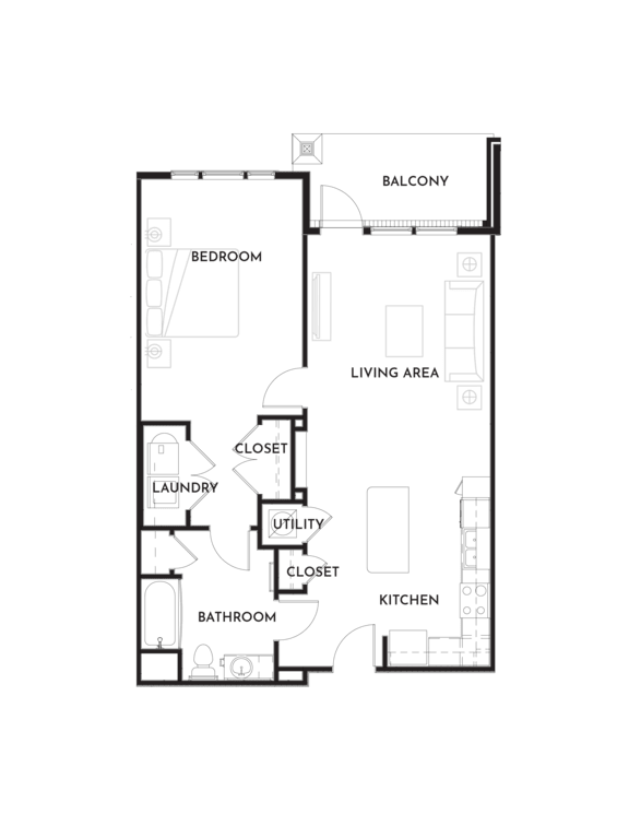 1BR 1BA (863 SF) Floor Plan at The Villas at Germantown, Memphis, TN