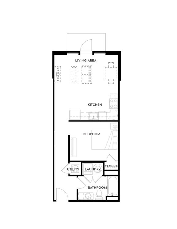 Studio (626 SF) Floor Plan at The Villas at Germantown, Memphis, 38125