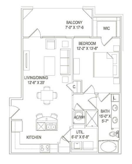 1 bed 1 bath A at Robley Place, Lafayette, LA