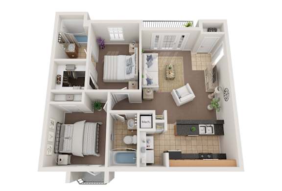Floor Plan  2 bed 2 bath A at Villaggio, Bossier City