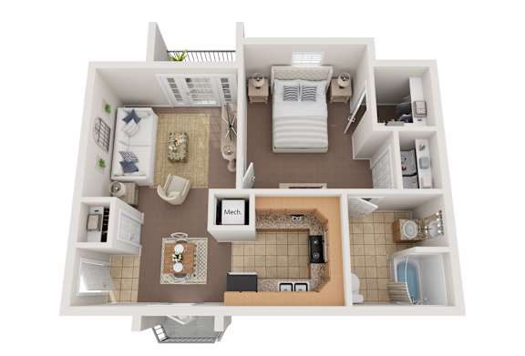 Floor Plan  1 bed 1 bath at Villaggio, Bossier City, LA, 71111