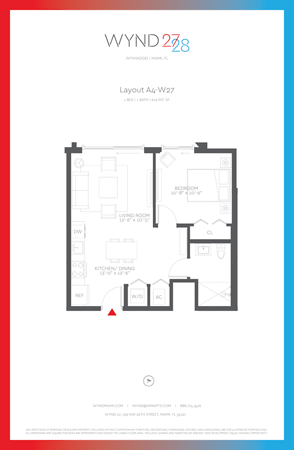 Floor Plan  W27 - 1BR 1BA_616 SF - A4 at WYND 27 &amp; WYND 28, Florida