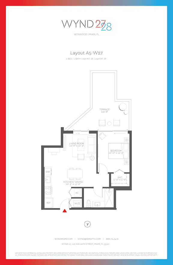 W27 - 1BR 1BA_627 SF_terrace at WYND 27 &amp; WYND 28, Miami, FL