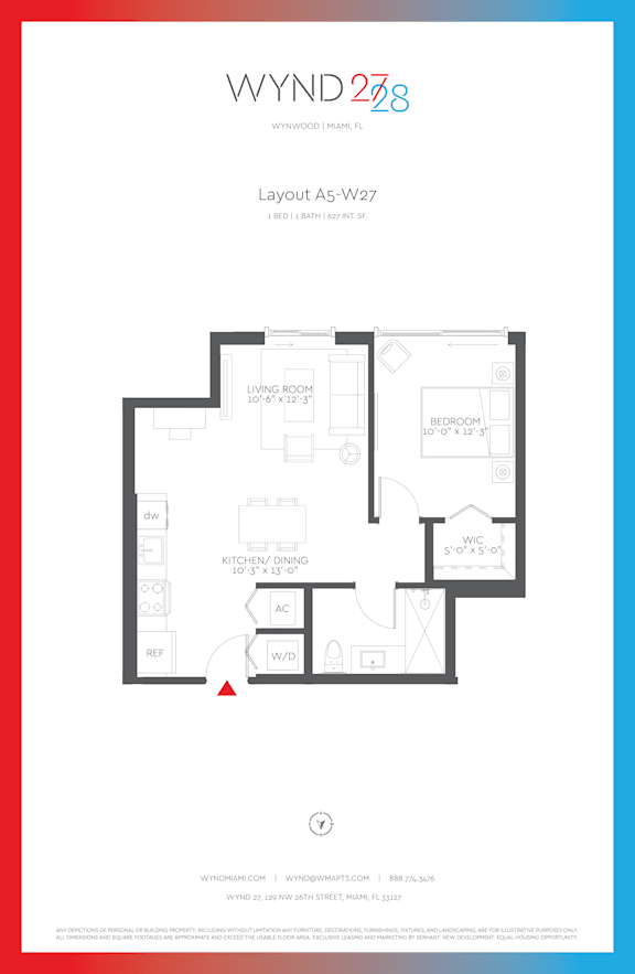 Floor Plan  W27 - 1BR 1BA_627 SF at WYND 27 &amp; WYND 28, Miami, FL, 33127
