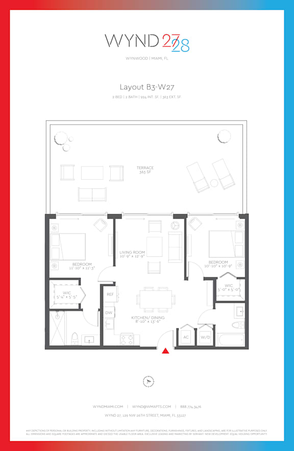 W27 - 2BR 2BA_924 SF_terrace at WYND 27 &amp; WYND 28, Miami, 33127