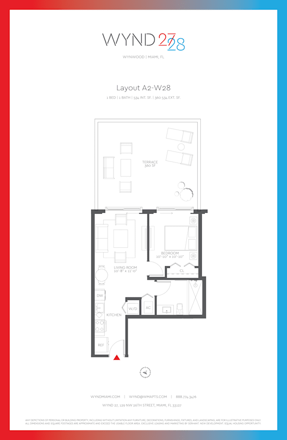 W28 - 1BR 1BA_534 SF_terrace at WYND 27 &amp; WYND 28, Miami, FL