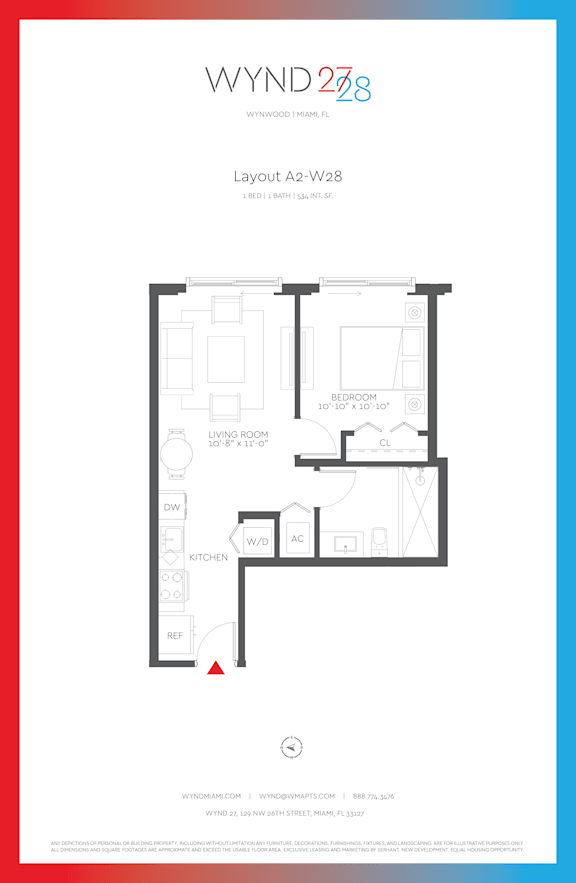 Floor Plan  W28 - 1BR 1BA_534 SF at WYND 27 &amp; WYND 28, Miami, FL, 33127