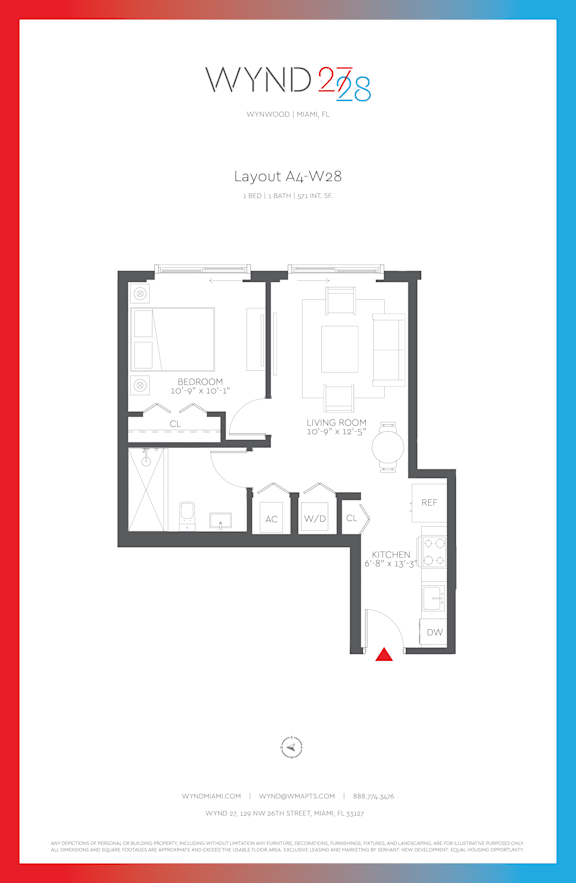 Floor Plan  W28 - 1BR 1BA_571 SF at WYND 27 &amp; WYND 28, Miami, FL, Florida