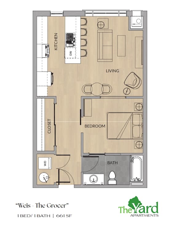 1 Bed Floorplan at The Yard Apartments, Louisville, KY