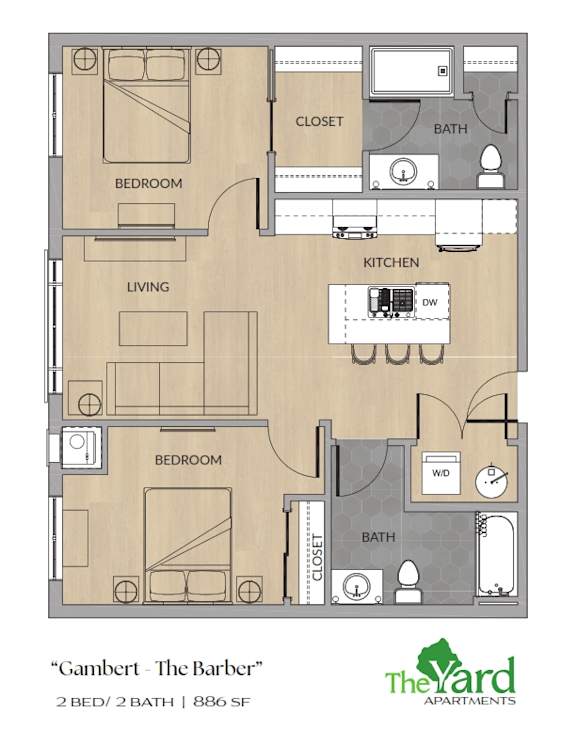 2 Bed 2 Bath Floorplan at The Yard Apartments, Kentucky, 40202