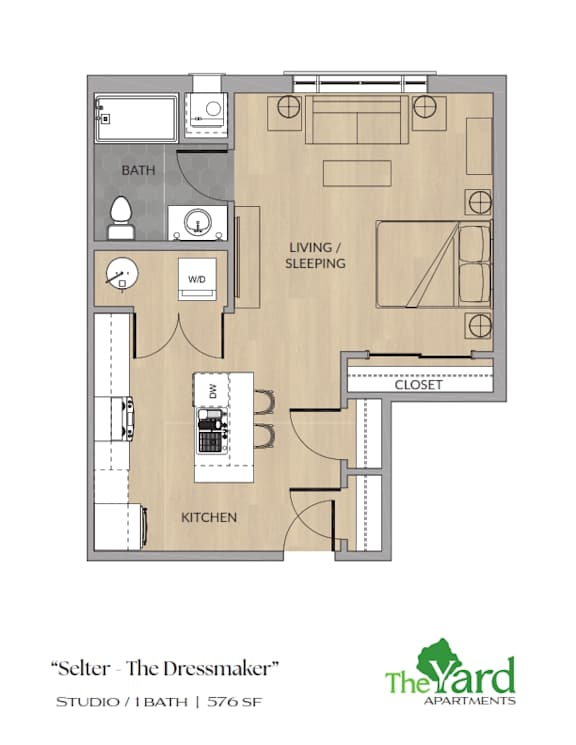 Studio C Floorplan at The Yard Apartments, Louisville, KY, 40202