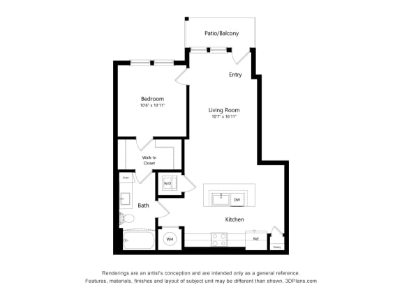 a floor plan of a unit with a bedroom and a living room