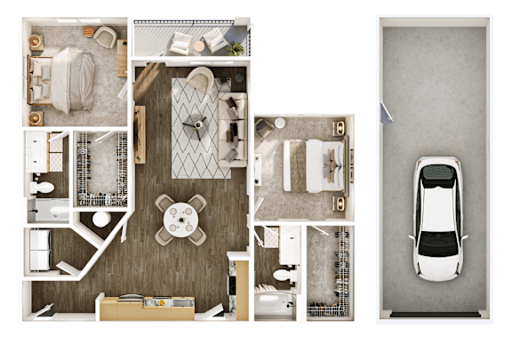 A top-down view of a car's interior layout.