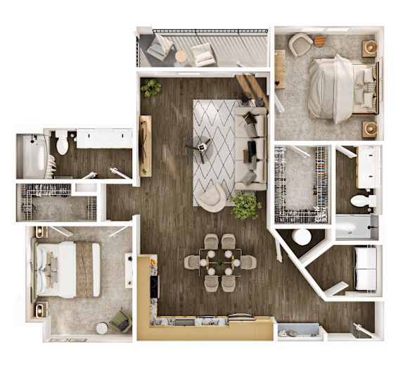 A floor plan of a house with a kitchen, living room, dining room, and bathroom.