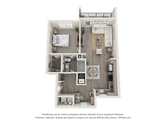 A5 Floorplan - 1 bed 1 bath 830 sq ft