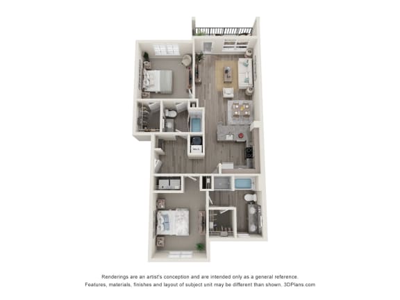 2 Bed 2 Bath 1117 sq ft Apartment