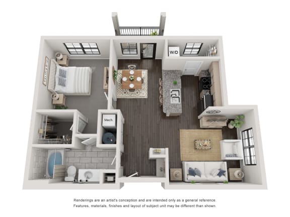 A3 Floorplan - 1 bed 1 bath 814 sq ft