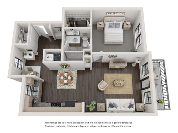 A5 Floorplan - 1 bed 1 bath 830 sq ft