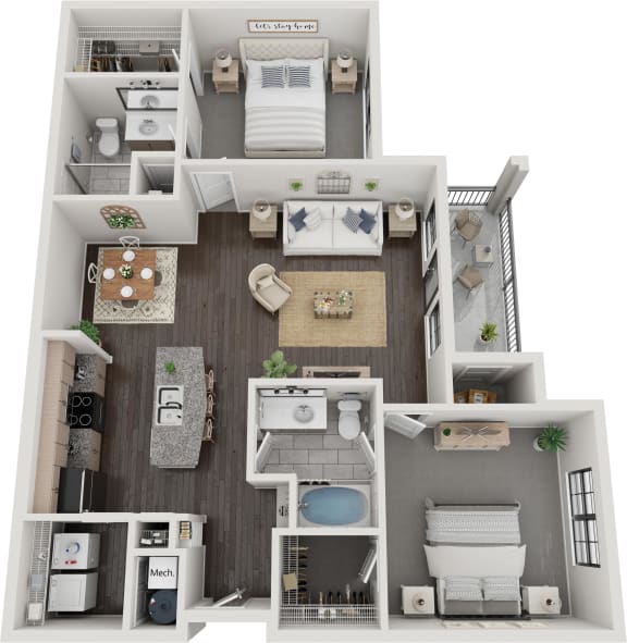 B2 Floorplan - 2 bed 2 bath 1157 sq ft