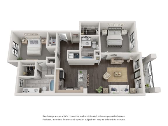 B3HC Floorplan - 2 bed 2 bath 1117 sq ft