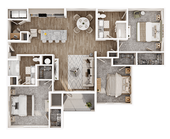A detailed floor plan of a house with multiple rooms and furniture layouts.