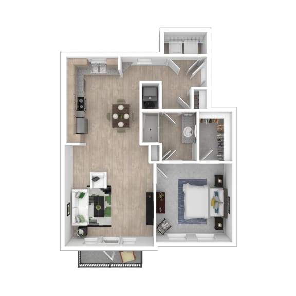 A3 one bedroom one bathroom 3D floor plan with furniture arranged