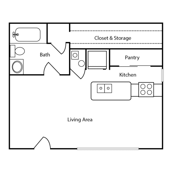 Sundown Studio 0 bedroom 1 bathroom 600 sq ft