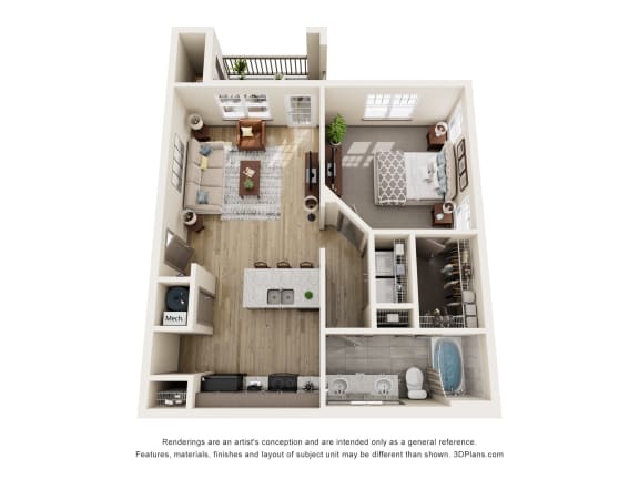 A1 - 1 Bed 1 Bath 726 sq ft