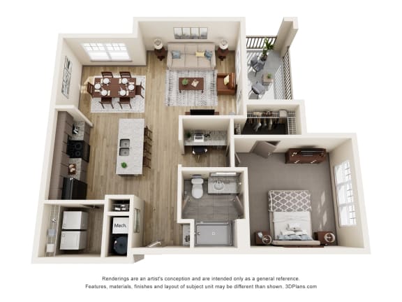 a 3d floor plan of a house with a bedroom and a living room