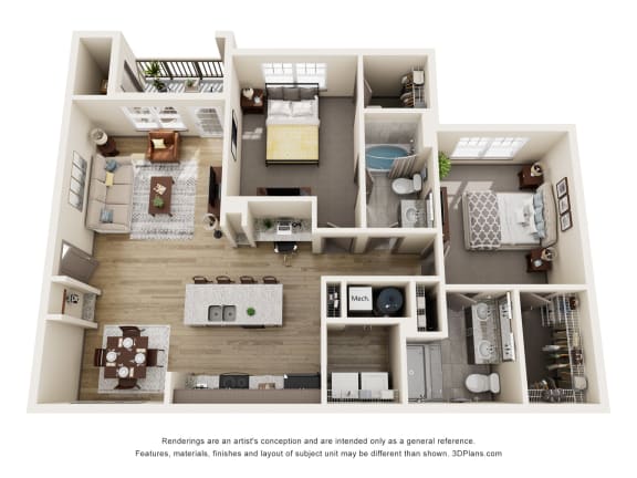 B1 w/ Nook - 2 Bed 2 Bath 1134 sq ft.