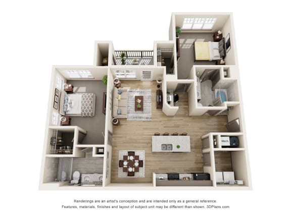 B2 w/ Nook - 2 Bed 2 Bath 1211 sq ft