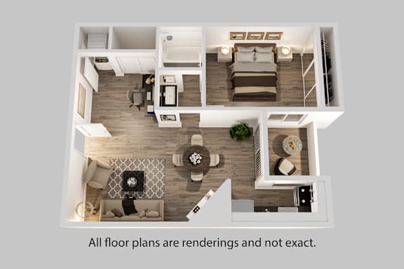 A top-down view of a modern apartment layout.