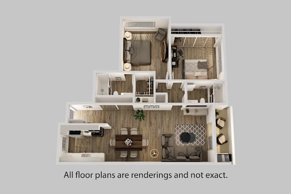 a 3d floor plan of a 1 bedroom apartment