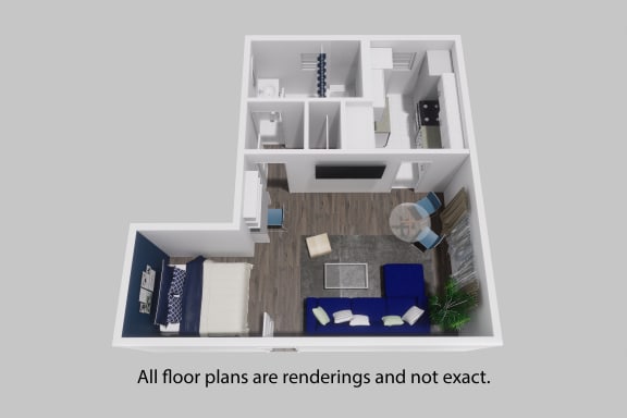 an overhead view of our studio apartment floor plan
