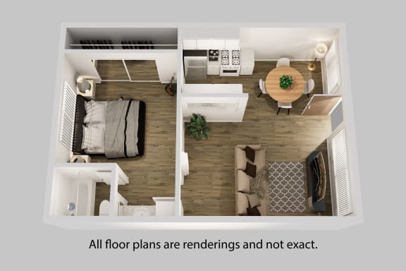 an overhead view of our one bedroom apartment at princeton court apartments in dallas, tx