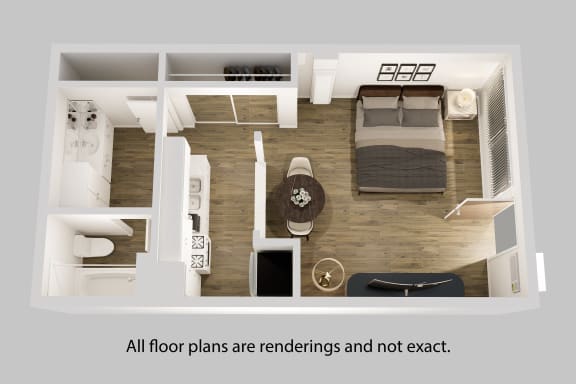 Floor Plan  an overhead view of our studio apartment floor plan