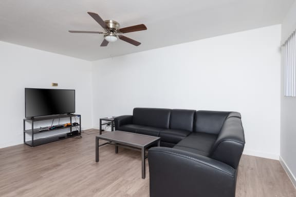 a living room with a couch and a tv
