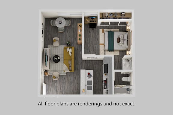 A floor plan of a room with furniture and appliances.