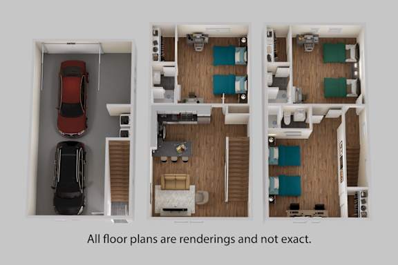 A diagram of a house layout with a car in the garage.