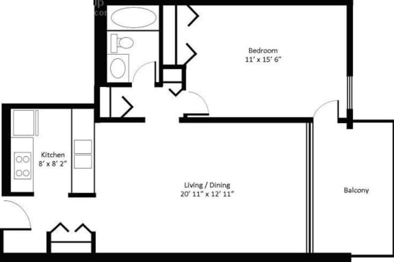 Floor Plan 1 Bedroom &#x2B; Balcony - 1 Bathroom