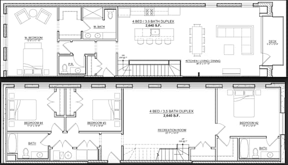 4 bed 3.5 bath duplex