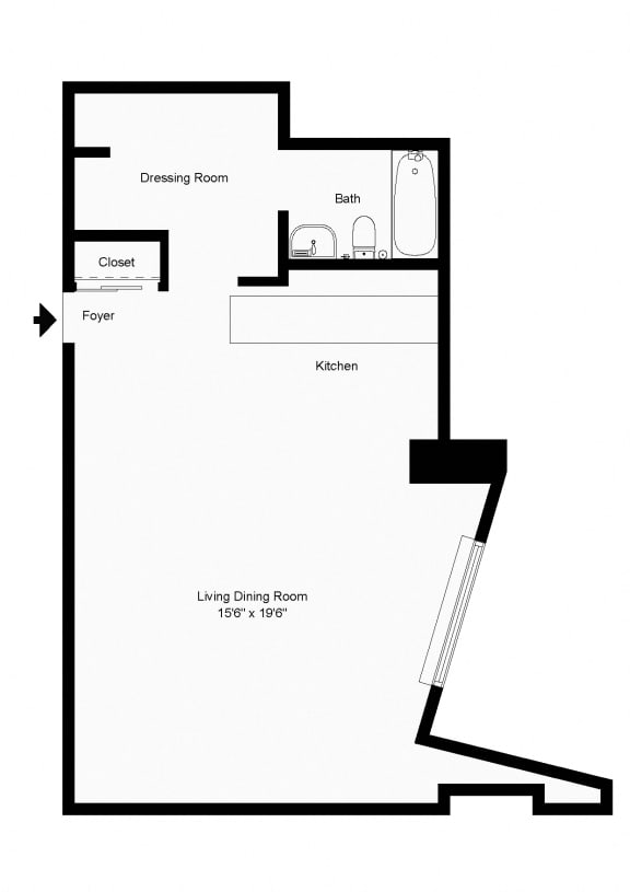 a floor plan of a house with a bedroom and a living room and a kitchen