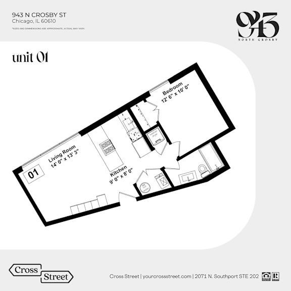 a floor plan for a unit with a bedroom and a living room