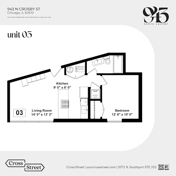 a floor plan of unit 45 with a bedroom and a living room